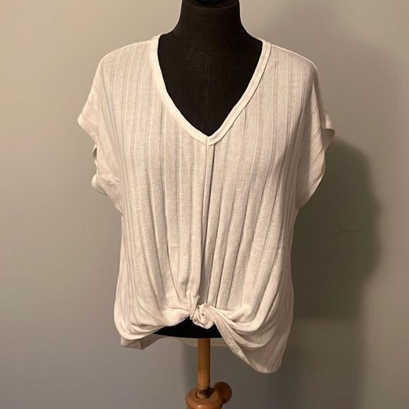 Gaze Women's White Ribbed Knit Twist Front Top - Picture 1 of 7